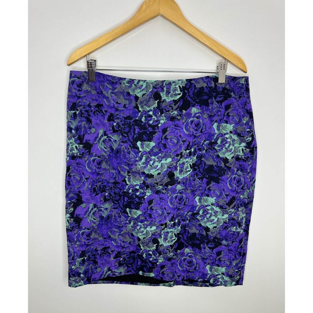 Talbots Petites Women 16P Purple Teal Floral Pencil Skirt Lyocell Cotton CN2806 - Picture 2 of 12